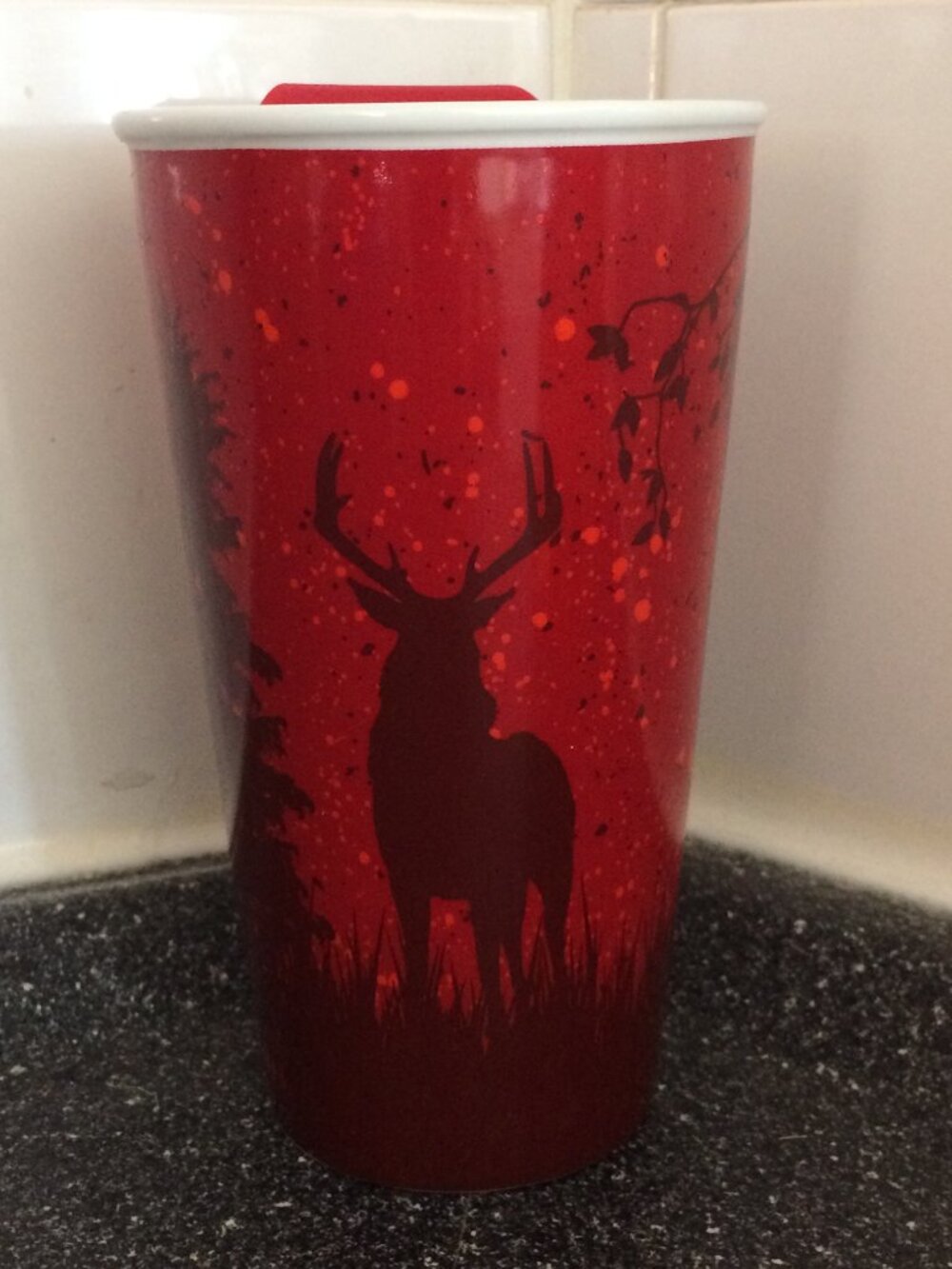 Tim Hortons 2017 Ceramic Tumbler Travel Mug Red Deer Moose With Lid